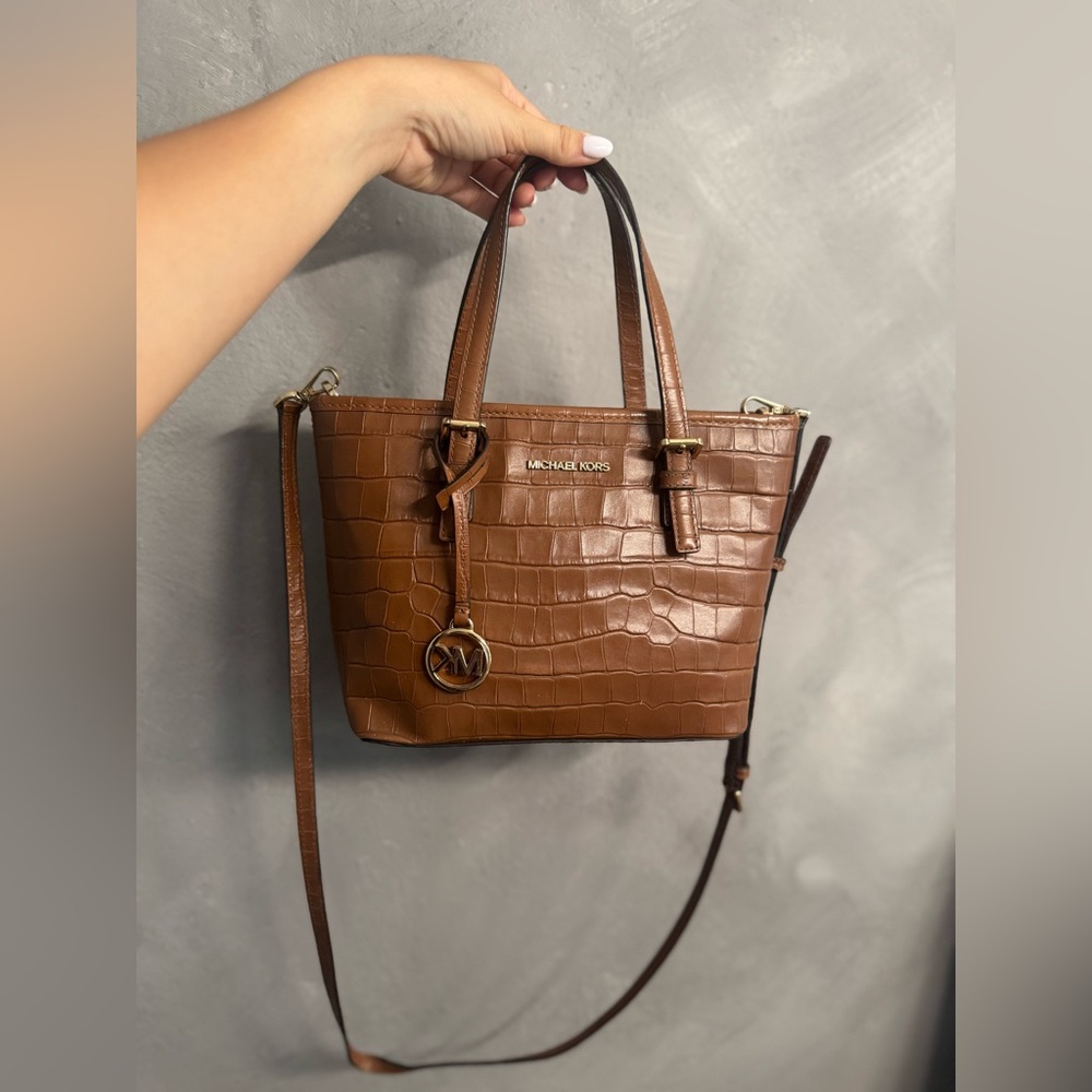 Michael Kors Tan Crocodile-Embossed Crossbody Bag